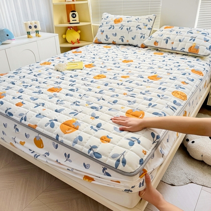 91家纺网 家纺一手货源 找家纺 花言狐语 2025新款水洗棉夹棉加厚床笠（印花系列）-大床 橙子