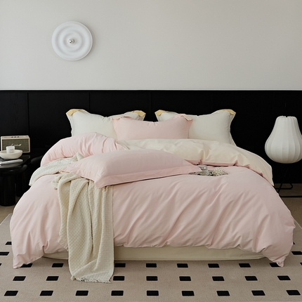 EH家居 2024秋冬新款磨毛拼色邂逅系列四件套 邂逅-恋人粉白