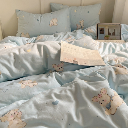 91家纺网 家纺一手货源 找家纺 瑞莱 （持续上新）2024开学季全棉萌趣印花四件套 帽子小奶狗