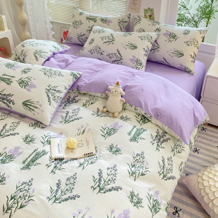 91家纺网 家纺一手货源 找家纺 黑马家居2025新款全棉印花喷气12868套件-四件套 薰衣草