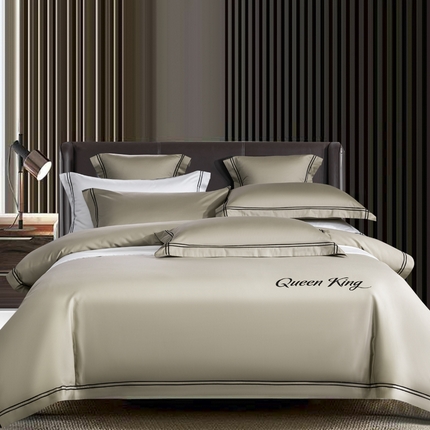 蓝米卡夫 2024新款A类100支全棉刺绣艾米特系列四件套（礼盒包装） 艾米特-香槟