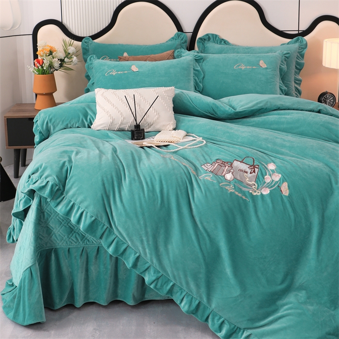 91家纺网 家纺一手货源 找家纺 优姿家纺 2024新品宝宝绒11斤夹棉床盖保暖四件套 小资生活-湖蓝