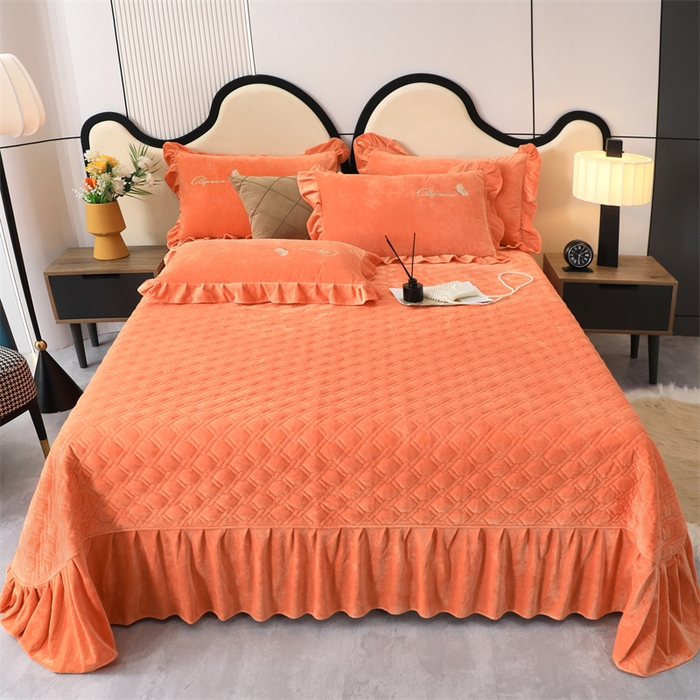 91家纺网 家纺一手货源 找家纺 优姿家纺 2024新品宝宝绒11斤夹棉床盖保暖四件套 小资生活-橙色