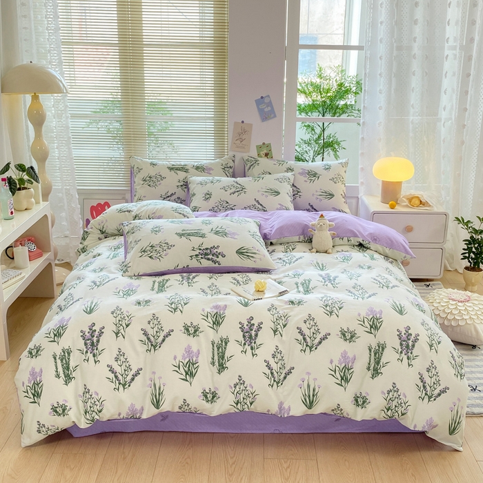 91家纺网 家纺一手货源 找家纺 黑马家居2025新款全棉印花喷气12868套件-四件套 薰衣草