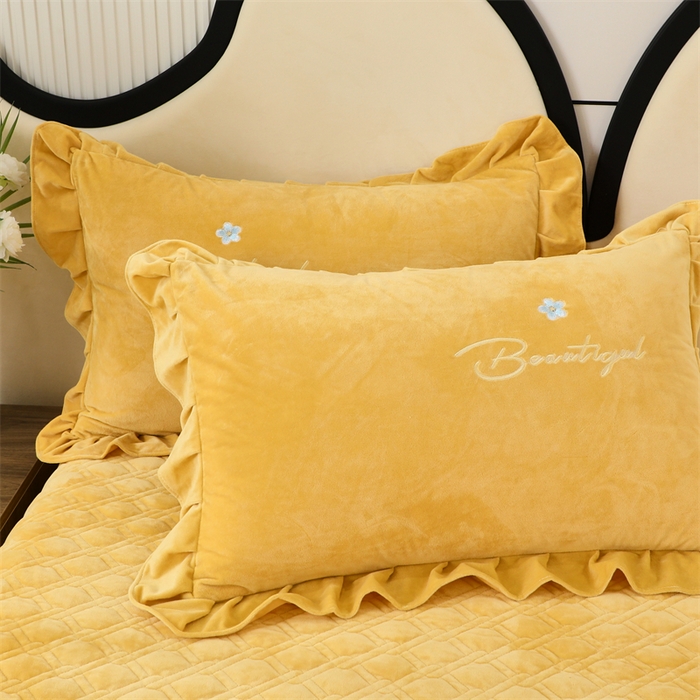 91家纺网 家纺一手货源 找家纺 优姿家纺 2024新品宝宝绒11斤夹棉床盖保暖四件套 铃兰花-姜黄