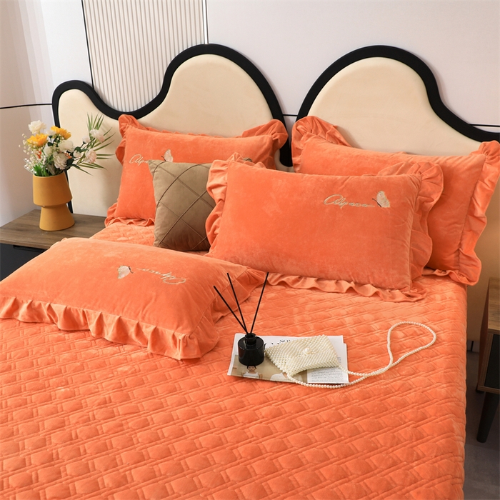 91家纺网 家纺一手货源 找家纺 优姿家纺 2024新品宝宝绒11斤夹棉床盖保暖四件套 小资生活-橙色