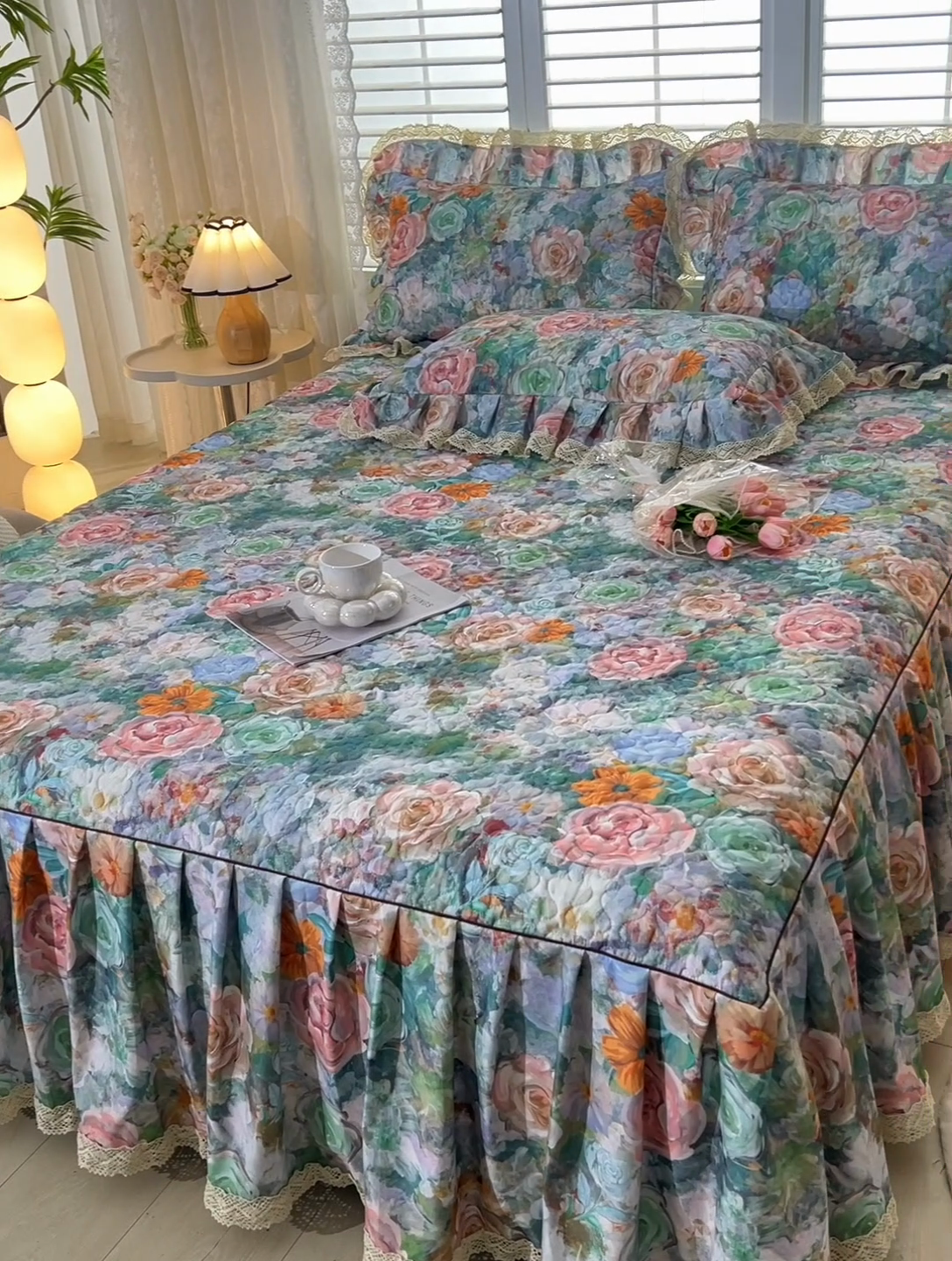 91家纺网 家纺一手货源 找家纺 家之硕家纺 2024秋冬新款鹿锦棉夹棉床裙印花床裙单件 爱丽丝