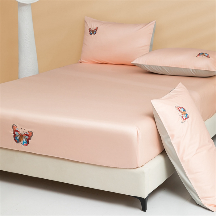 91家纺网 家纺一手货源 找家纺 （总）蓝米卡夫 2024新款A类100支全棉刺绣蝶恋系列单床笠三件套