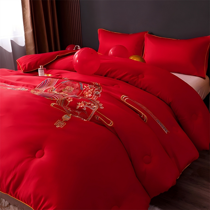 91家纺网 家纺一手货源 找家纺 壹张床 2025新款婚庆被绣花大红大豆被冬被喜庆被芯 吉祥如意