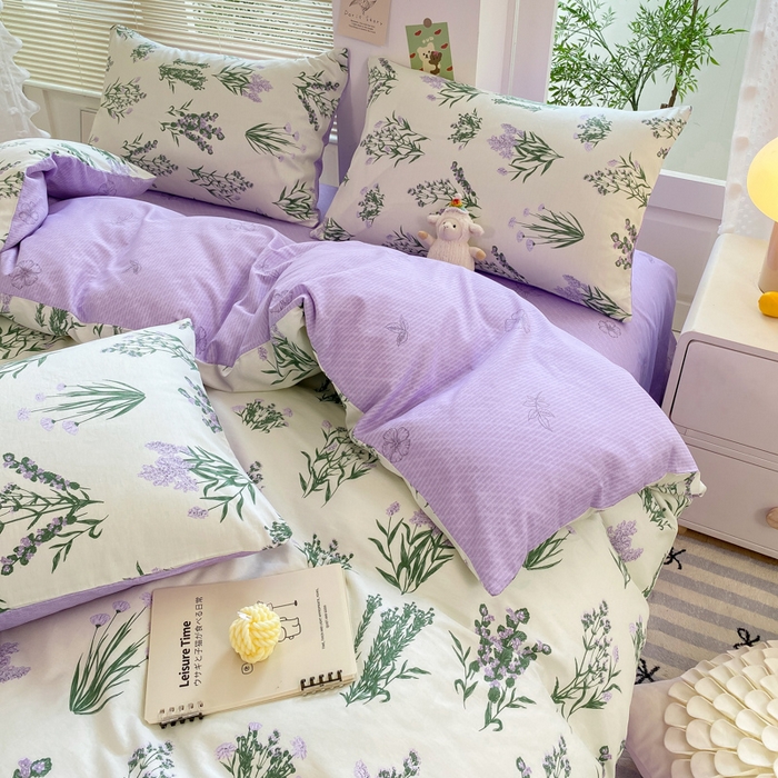 91家纺网 家纺一手货源 找家纺 黑马家居2025新款全棉印花喷气12868套件-四件套 薰衣草