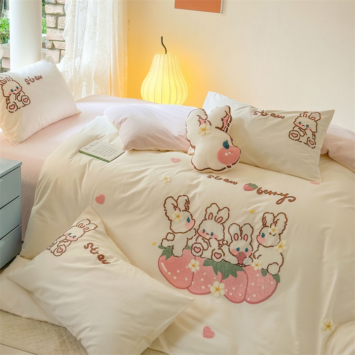 91家纺网 家纺一手货源 找家纺 （总）红番天家居馆 2025新款A类全棉水洗棉毛巾绣四件套-宝贝兔