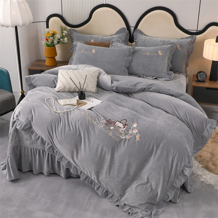 91家纺网 家纺一手货源 找家纺 优姿家纺 2024新品宝宝绒11斤夹棉床盖保暖四件套 小资生活-轻奢灰