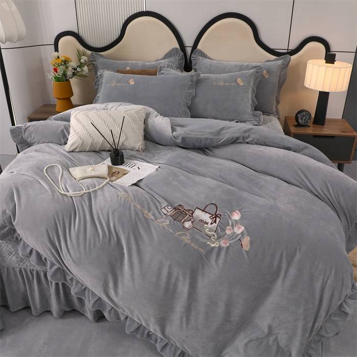 91家纺网 家纺一手货源 找家纺 优姿家纺 2024新品宝宝绒11斤夹棉床盖保暖四件套 小资生活-轻奢灰