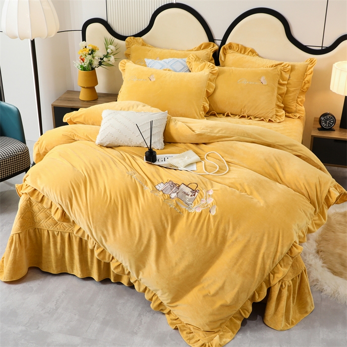 91家纺网 家纺一手货源 找家纺 优姿家纺 2024新品宝宝绒11斤夹棉床盖保暖四件套 小资生活-姜黄
