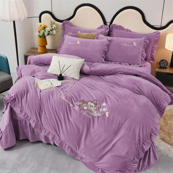 91家纺网 家纺一手货源 找家纺 优姿家纺 2024新品宝宝绒11斤夹棉床盖保暖四件套 小资生活-优雅紫