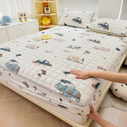 91家纺网 家纺一手货源 找家纺 （总）花言狐语 2025新款水洗棉夹棉加厚床笠（印花系列）-大床