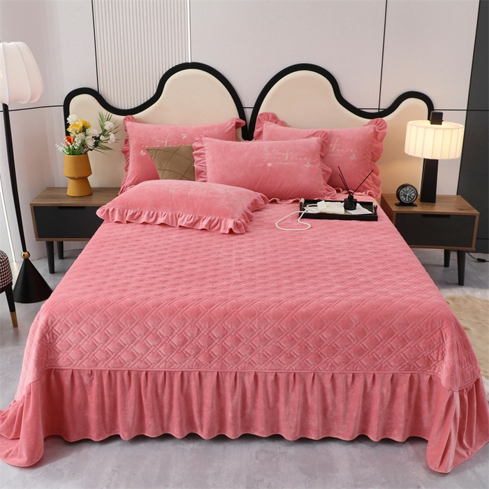 91家纺网 家纺一手货源 找家纺 优姿家纺 2024新品宝宝绒11斤夹棉床盖保暖四件套 今生有约-少女粉