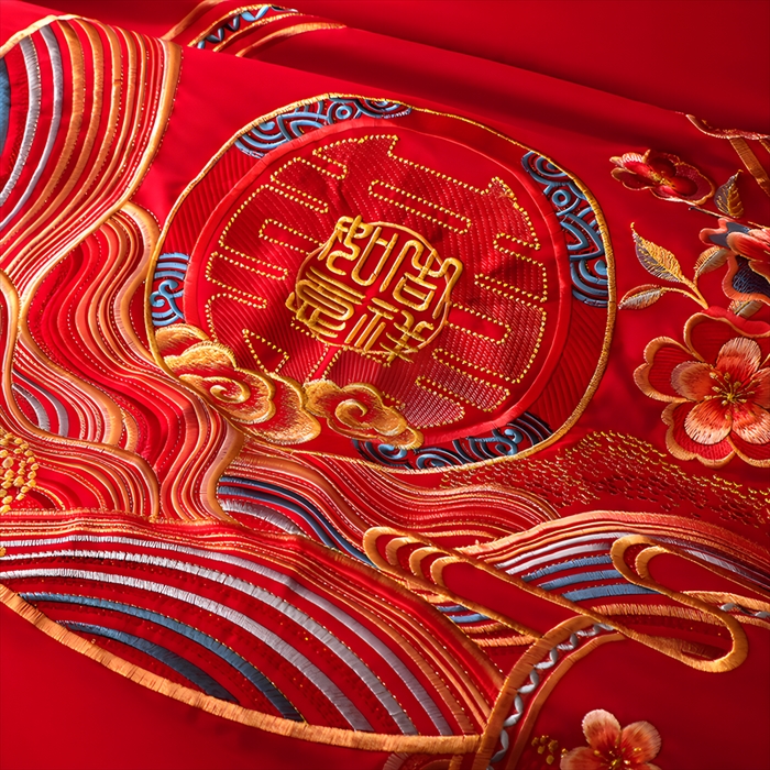 91家纺网 家纺一手货源 找家纺 壹张床 2025新款婚庆被绣花大红大豆被冬被喜庆被芯 吉祥如意