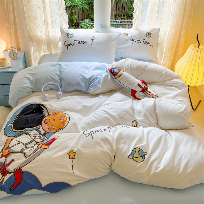 91家纺网 家纺一手货源 找家纺 （总）红番天家居馆 2025新款A类全棉水洗棉贴布绣四件套-太空行