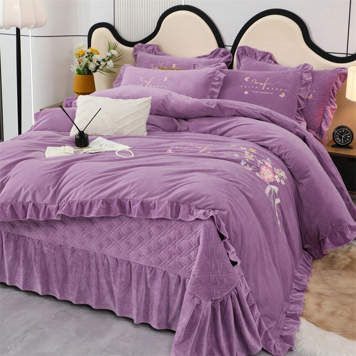 91家纺网 家纺一手货源 找家纺 优姿家纺 2024新品宝宝绒11斤夹棉床盖保暖四件套 今生有约-优雅紫