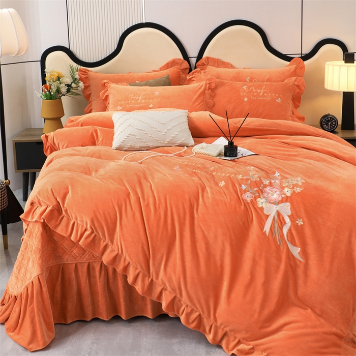 91家纺网 家纺一手货源 找家纺 优姿家纺 2024新品宝宝绒11斤夹棉床盖保暖四件套 今生有约-橙色