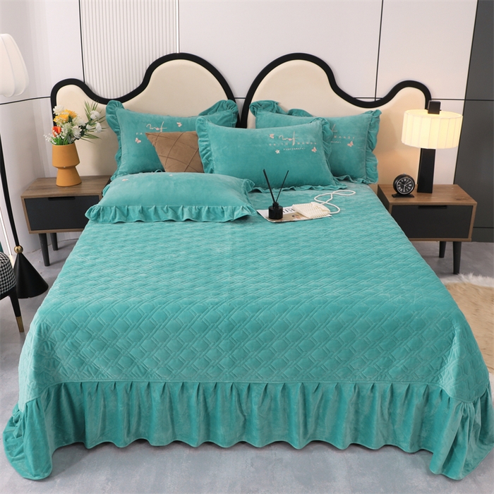 91家纺网 家纺一手货源 找家纺 优姿家纺 2024新品宝宝绒11斤夹棉床盖保暖四件套 今生有约-湖蓝