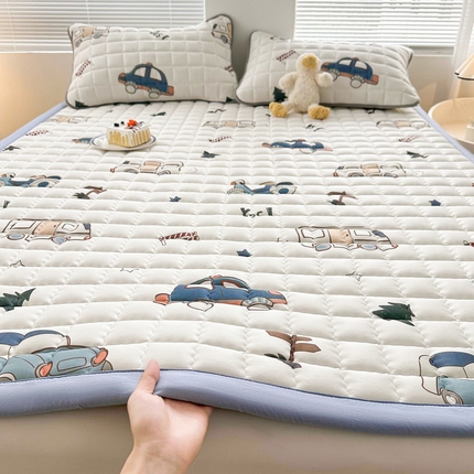 花言狐语 2025新款水洗棉加厚夹棉防滑床褥子（印花系列）-大床 汽车总动员