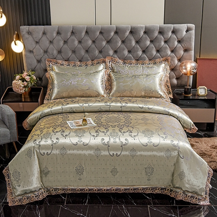 91家纺网 家纺一手货源 找家纺 提花大世界 2025新款布拉诺蕾丝提花莫代尔四件套 英伦风范-兰灰