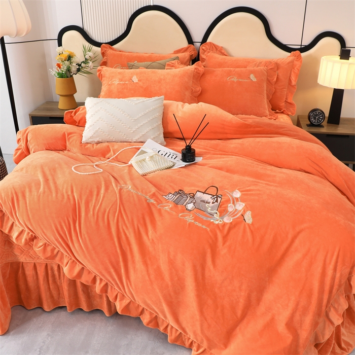91家纺网 家纺一手货源 找家纺 优姿家纺 2024新品宝宝绒11斤夹棉床盖保暖四件套 小资生活-橙色