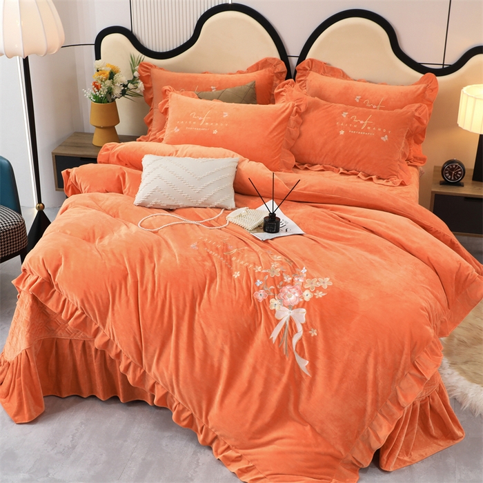 91家纺网 家纺一手货源 找家纺 优姿家纺 2024新品宝宝绒11斤夹棉床盖保暖四件套 今生有约-橙色