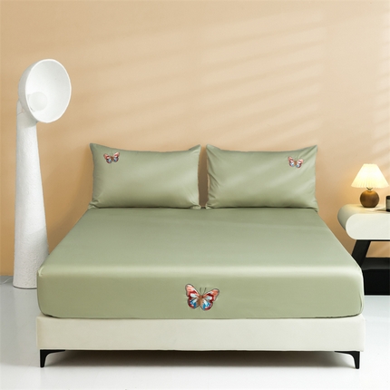 91家纺网 家纺一手货源 找家纺 （总）蓝米卡夫 2024新款A类100支全棉刺绣蝶恋系列单床笠三件套