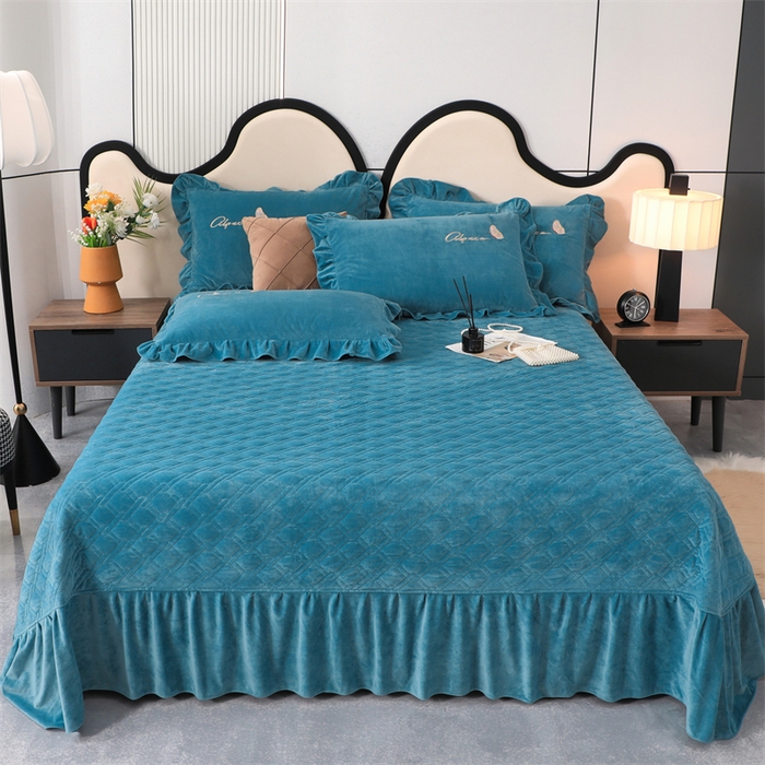 91家纺网 家纺一手货源 找家纺 优姿家纺 2024新品宝宝绒11斤夹棉床盖保暖四件套 小资生活-宝石蓝