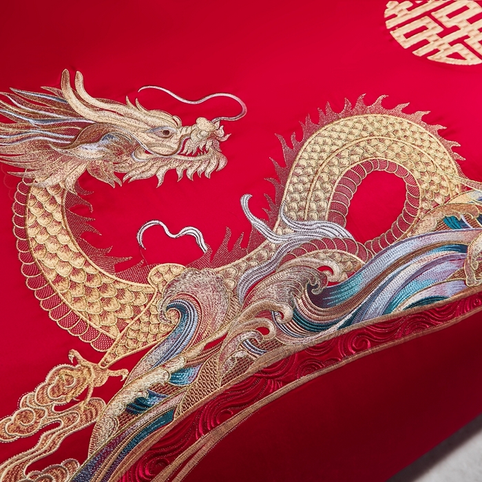 91家纺网 家纺一手货源 找家纺 美娘阁 2025新款长绒棉贡缎新中式古典韵味精美刺绣婚庆四件套多件套系列 相爱相守