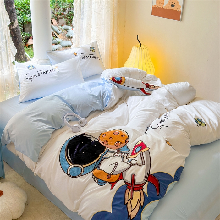 91家纺网 家纺一手货源 找家纺 （总）红番天家居馆 2025新款A类全棉水洗棉贴布绣四件套-太空行