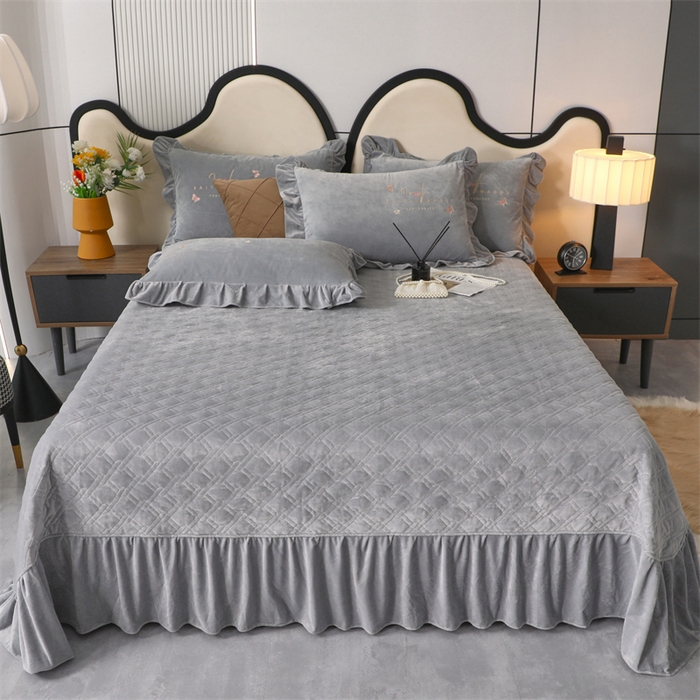 91家纺网 家纺一手货源 找家纺 优姿家纺 2024新品宝宝绒11斤夹棉床盖保暖四件套 今生有约-轻奢灰