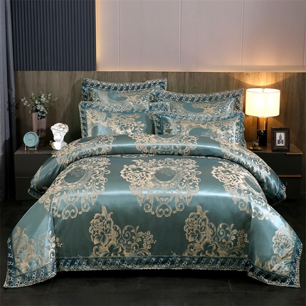 91家纺网 家纺一手货源 找家纺 提花大世界 2025新款布拉诺蕾丝提花莫代尔四件套 苏黎世-墨绿