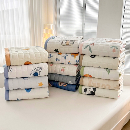 91家纺网 家纺一手货源 找家纺 （总）花言狐语 2025新款水洗棉加厚夹棉防滑床褥子（印花系列）-大床