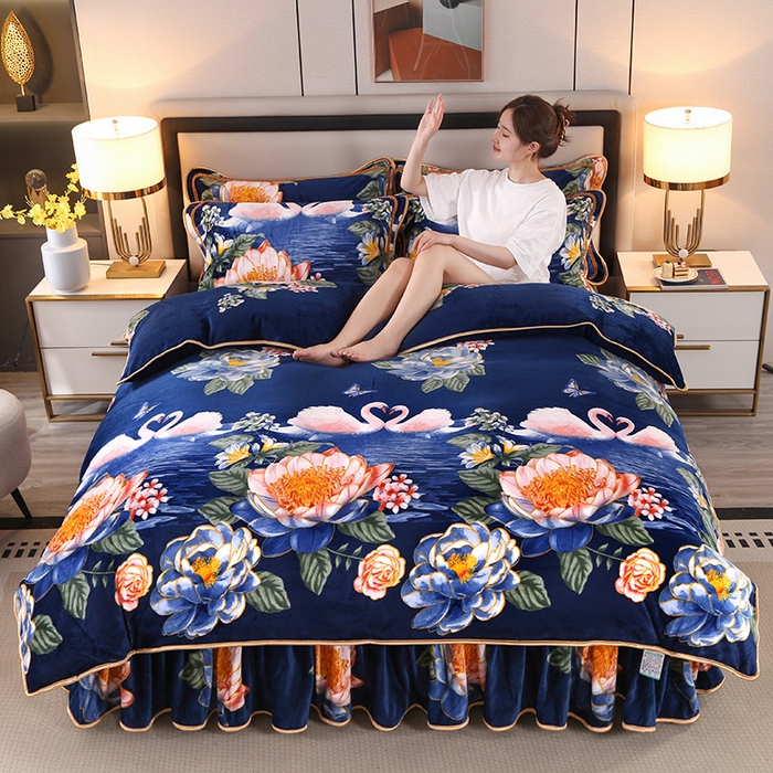 91家纺网 家纺一手货源 找家纺 望淮 2025新款230g印花金貂绒牛奶绒四件套 永恒之美