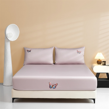 蓝米卡夫 2024新款A类100支全棉刺绣蝶恋系列单床笠三件套 蝶恋100支-山梗紫