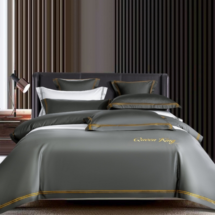 91家纺网 家纺一手货源 找家纺 （总）蓝米卡夫 2024新款A类100支全棉刺绣艾米特系列四件套（礼盒包装）