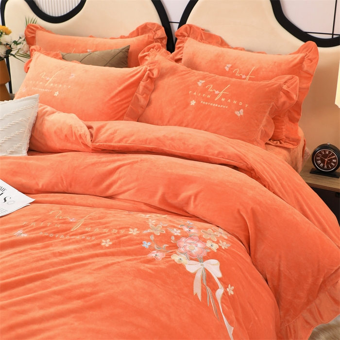 91家纺网 家纺一手货源 找家纺 优姿家纺 2024新品宝宝绒11斤夹棉床盖保暖四件套 今生有约-橙色