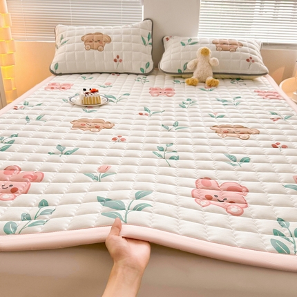 花言狐语 2025新款水洗棉加厚夹棉防滑床褥子（印花系列）-大床 可爱兔