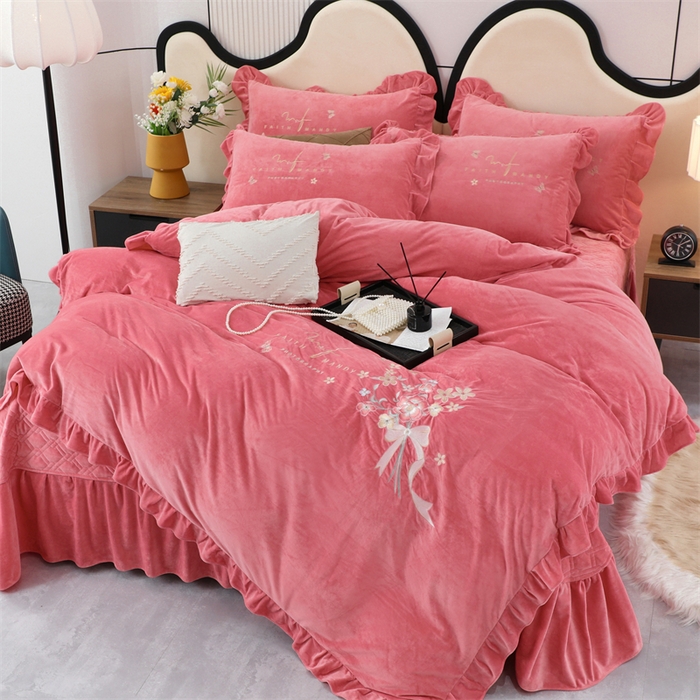 91家纺网 家纺一手货源 找家纺 优姿家纺 2024新品宝宝绒11斤夹棉床盖保暖四件套 今生有约-少女粉