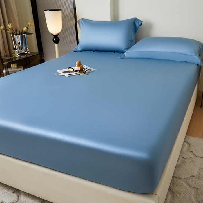 91家纺网 家纺一手货源 找家纺 瑞驰家纺 2024新款长绒棉单品床笠春华系列 淡雅蓝