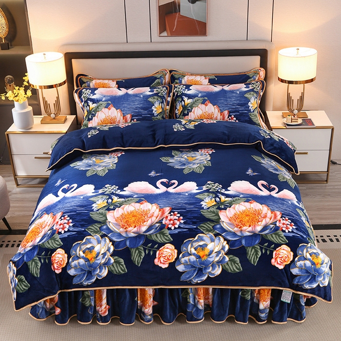 91家纺网 家纺一手货源 找家纺 望淮 2025新款230g印花金貂绒牛奶绒四件套 永恒之美