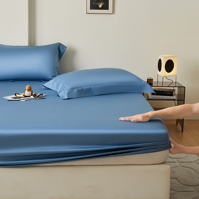 91家纺网 家纺一手货源 找家纺 瑞驰家纺 2024新款长绒棉单品床笠春华系列 淡雅蓝