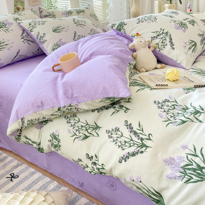 91家纺网 家纺一手货源 找家纺 黑马家居2025新款全棉印花喷气12868套件-四件套 薰衣草