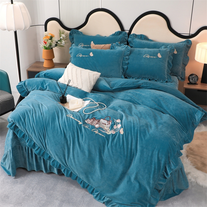 91家纺网 家纺一手货源 找家纺 优姿家纺 2024新品宝宝绒11斤夹棉床盖保暖四件套 小资生活-宝石蓝