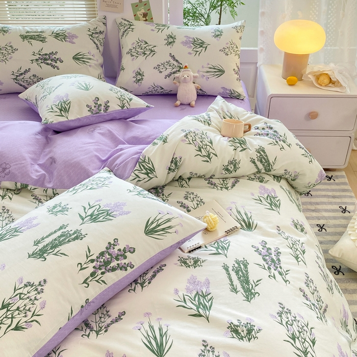 91家纺网 家纺一手货源 找家纺 黑马家居2025新款全棉印花喷气12868套件-四件套 薰衣草