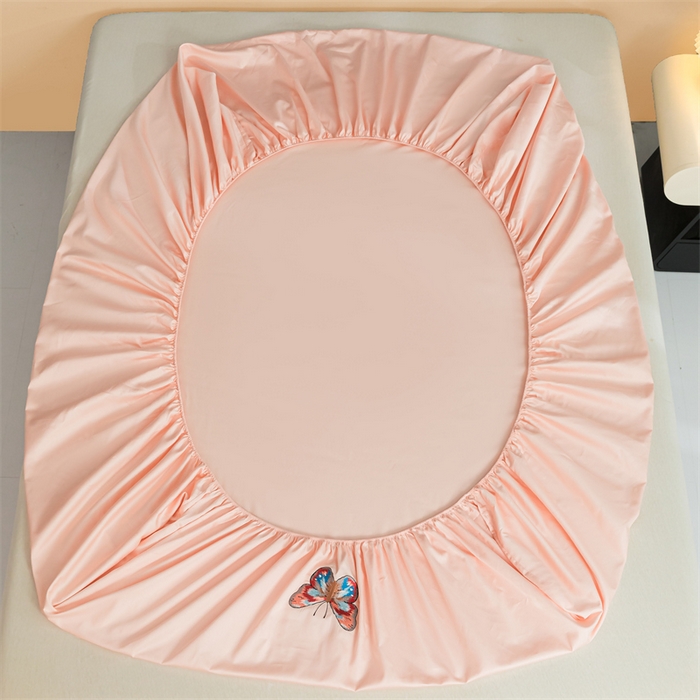 91家纺网 家纺一手货源 找家纺 蓝米卡夫 2024新款A类100支全棉刺绣蝶恋系列单床笠三件套 蝶恋100支-蔷薇粉